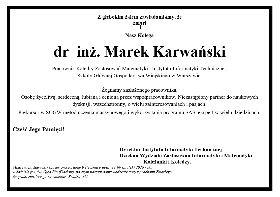 Nekrolog dr. inż. Marka Karwańskiego